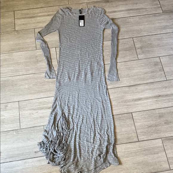 Marciano Gray Long Sleeve Sweater  Dress with Fringe Medium NWT - Picture 1 of 7